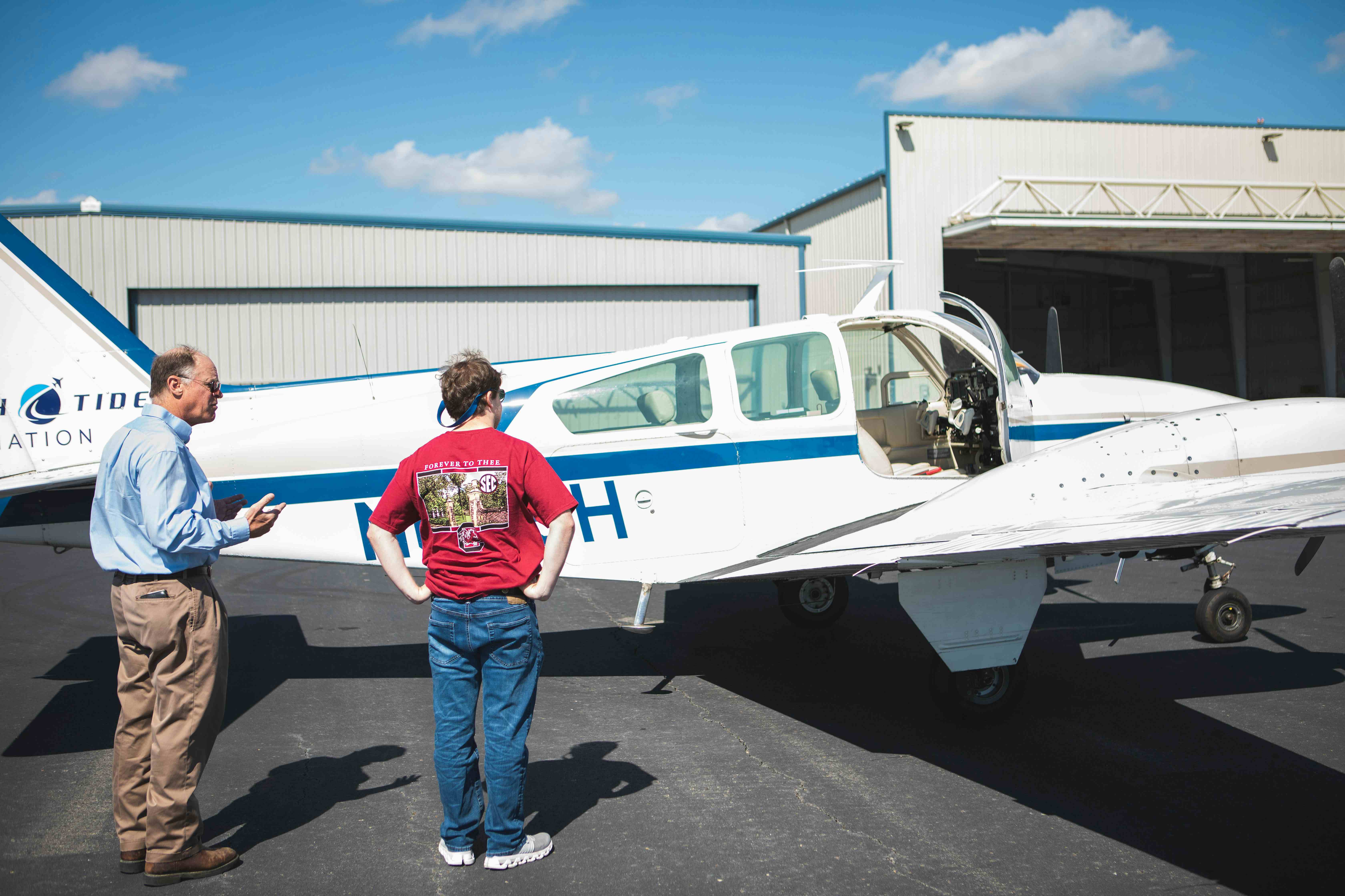 CFI and student pilot in Beech Baron B55 at High Tide Aviation.